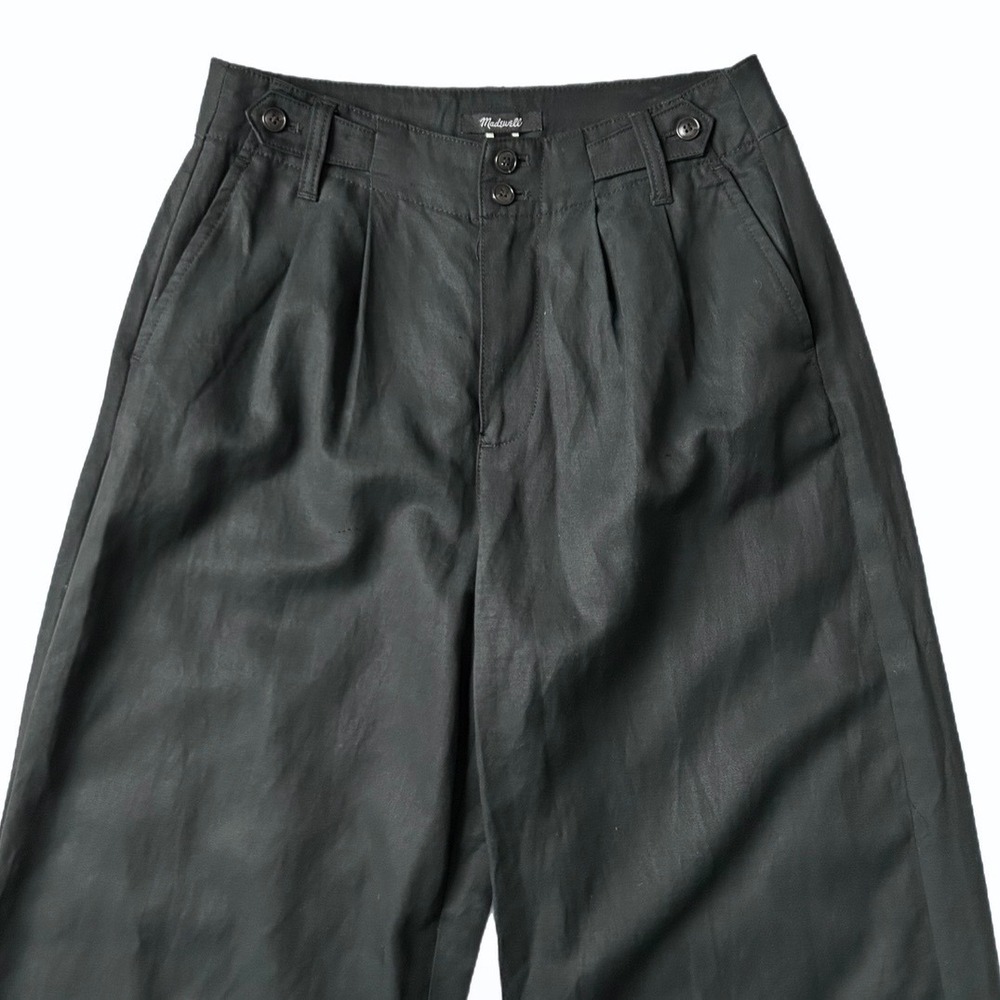 NEW Madewell Harlow Pleated Wide Leg Pant Trousers Black Lyocell Linen Blend 2P - Picture 3 of 9